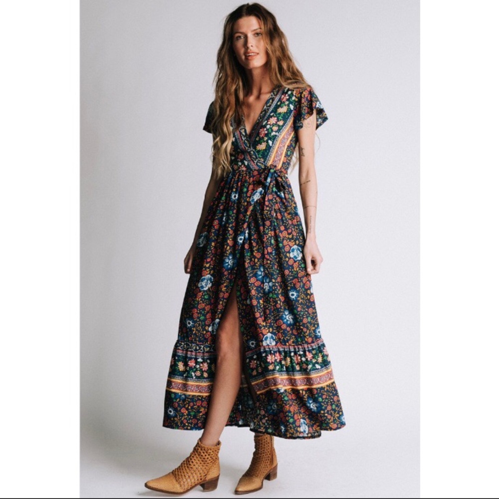 NWOT Clad &Cloth Multicolored Floral Wrap Dress